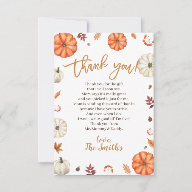 Tarjeta De Agradecimiento Little Pumpkin Baby Shower Thank You Cards (Anverso)