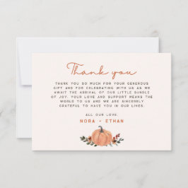 Tarjeta De Agradecimiento Little Pumpkin Fall Wildflower Pattern Baby Shower