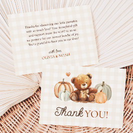 Tarjeta De Agradecimiento Little Pumpkin Gingham Teddy Bear Cae Baby Shower