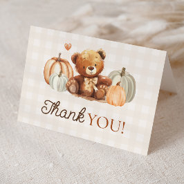 Tarjeta De Agradecimiento Little Pumpkin Gingham Teddy Bear Cae Baby Shower