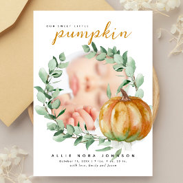 Tarjeta De Agradecimiento Little Pumpkin Photo Fall Greenery Baby Shower