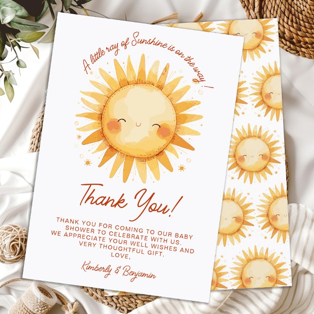 Tarjeta De Agradecimiento Little Ray Of Sunshine Boho Cute Sun Baby Shower (Subido por el creador)