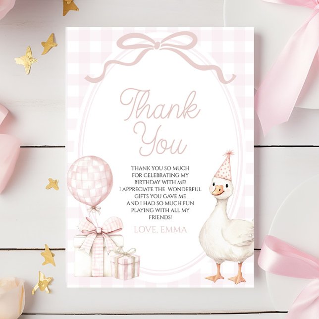 Tarjeta De Agradecimiento Little Silly Goose Pink Birthday Party (Subido por el creador)