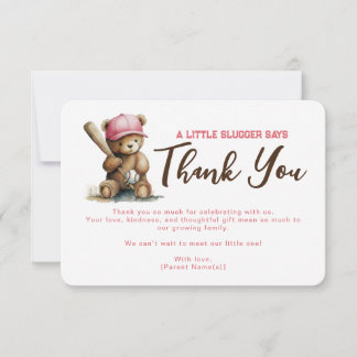 Tarjeta De Agradecimiento Little Slugger Teddy Bear Baseball Boy Baby Shower