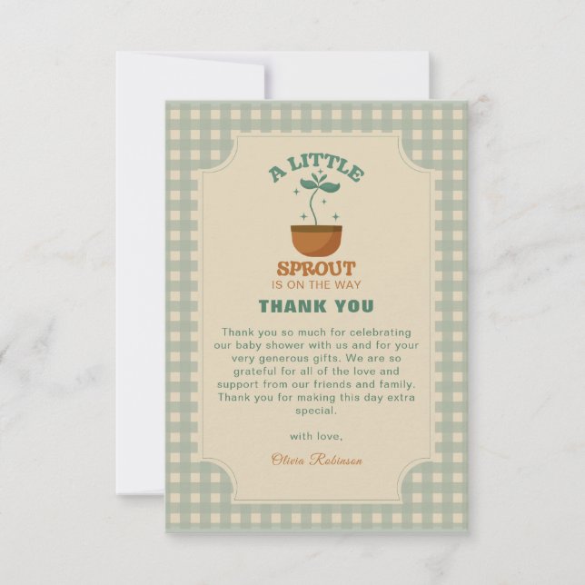 Tarjeta De Agradecimiento Little Sprouts Garden Fiesta Baby Shower (Anverso)