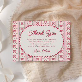 Tarjeta De Agradecimiento Little Sweetheart Pink Red Bow Baby Shower