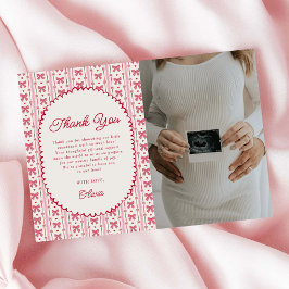 Tarjeta De Agradecimiento Little Sweetheart Pink Red Bow Baby Shower Photo
