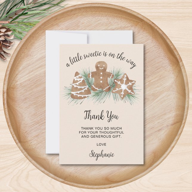 Tarjeta De Agradecimiento Little Sweetie Gingerbread Christmas Baby Shower  (Subido por el creador)