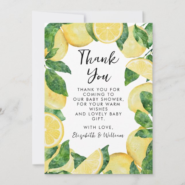 Tarjeta De Agradecimiento Little Sweetie Lemon Baby Shower (Anverso)