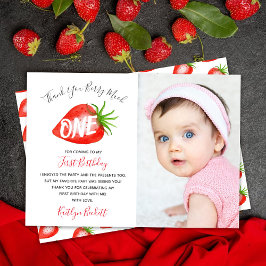 Tarjeta De Agradecimiento Little Sweetie Strawberry 1er Birthday Photo