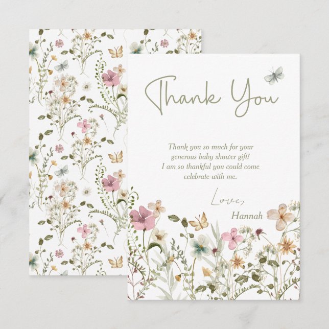 Tarjeta De Agradecimiento Little Wildflower Floral Baby Shower (Anverso / Reverso)