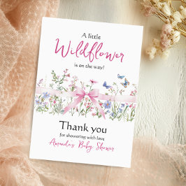 Tarjeta De Agradecimiento Little Wildflower Floral Girl Pink Bow Baby Shower
