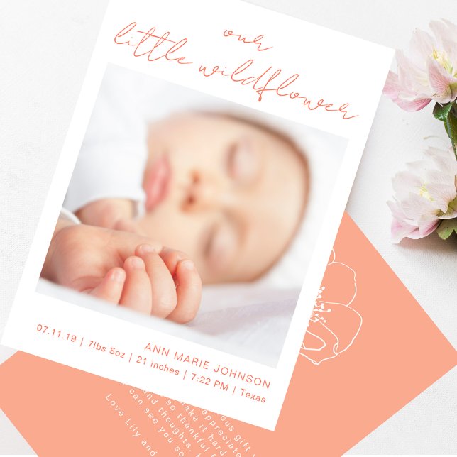 Tarjeta De Agradecimiento Little Wildflower Pink Handwritten New Baby (Subido por el creador)