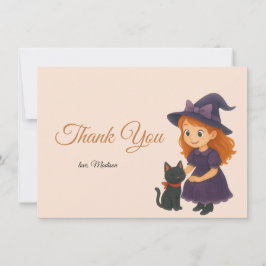 Tarjeta De Agradecimiento Little Witch & Cat Halloween Baby Shower