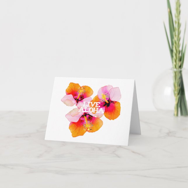 Tarjeta De Agradecimiento Live Aloha Tropical Pink Orange Hibiscus Wedding (Anverso)