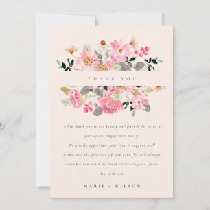 Tarjeta De Agradecimiento Lively Rubor Pink Watercolor Floral Engagement