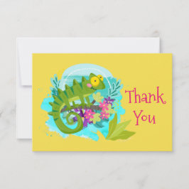 Tarjeta De Agradecimiento Lizard tropical verde con flores gracias