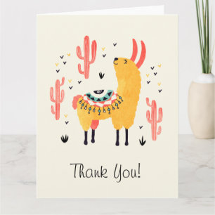 Tarjeta De Agradecimiento Llama feliz con cactus