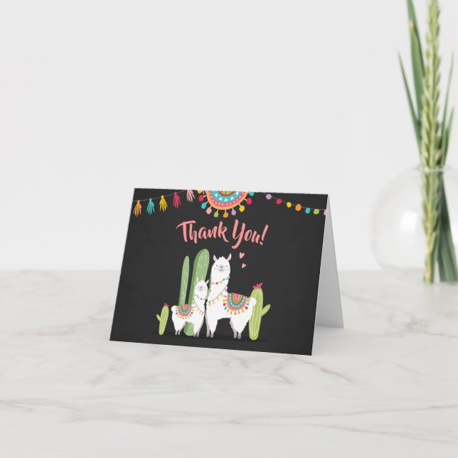 Tarjeta De Agradecimiento Llama Thank you card Fiesta Cactus Alpaca Shower (Anverso)