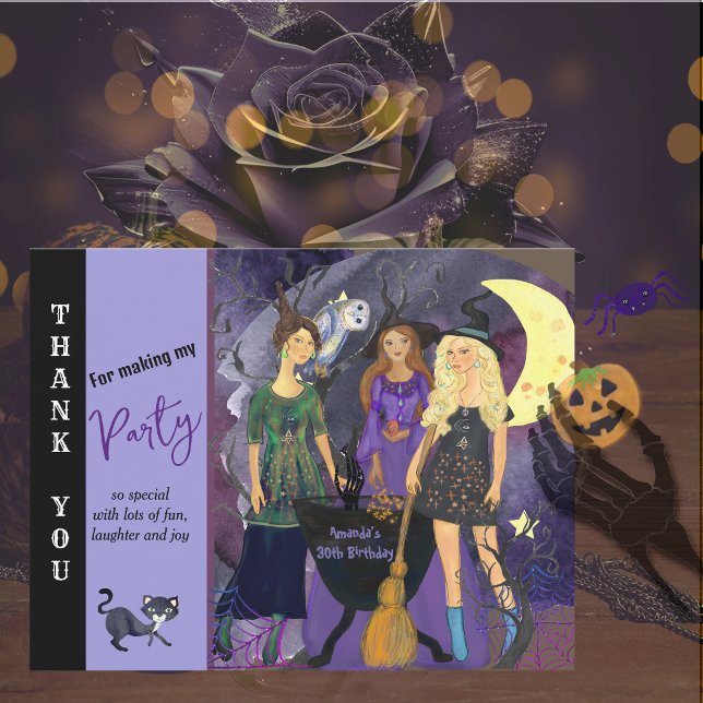 Tarjeta De Agradecimiento Llamando a todas las brujas Halloween Cumpleaños (Calling All Witches Halloween Birthday Thank You Card)