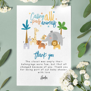 Tarjeta De Agradecimiento Llamando a todos los animales Fiestas Fiesta de cu