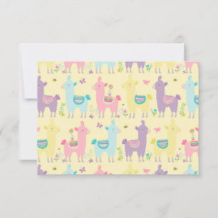 Tarjeta De Agradecimiento Llamas rosadas, amarillas y moradas lindas adorabl