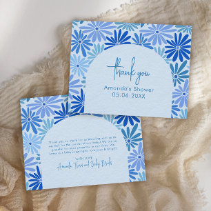 Tarjeta De Agradecimiento Llano azul y Verde azulado retro floral Groovy beb