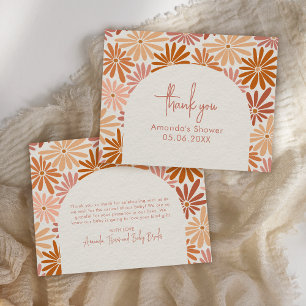 Tarjeta De Agradecimiento Llano de bebé floral de color rosa y naranja retro