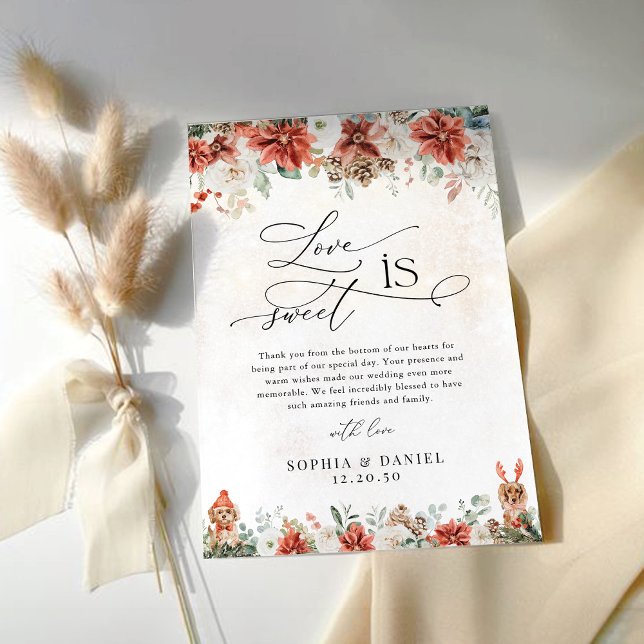 Tarjeta De Agradecimiento Llanto Boda de Pinecone Rojo de Invierno Gracias C (Subido por el creador)