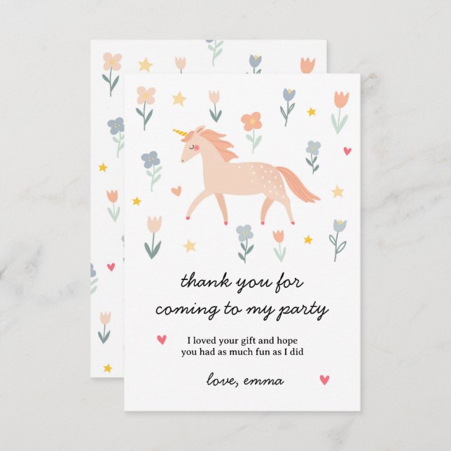 Tarjeta De Agradecimiento Llanto floral dulce unicornio (Anverso / Reverso)