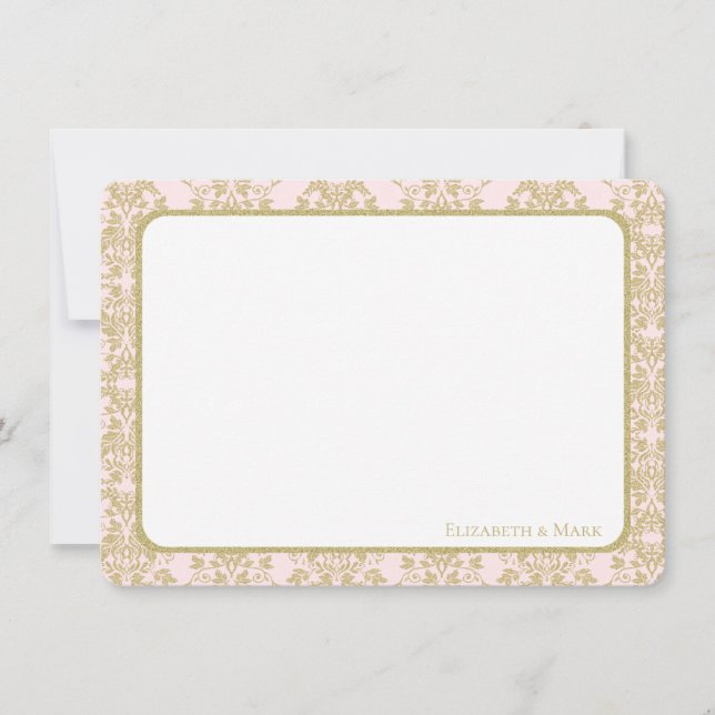 Tarjeta De Agradecimiento Llanto suave rosa y dorado Damask Gracias (Anverso)