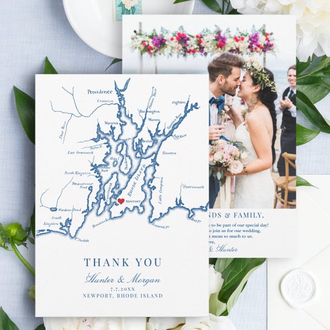 Tarjeta De Agradecimiento Llanura Boda de la isla Rhode de Newport (These Newport, RI thank you cards are perfect for your Narragansett bay destination wedding)