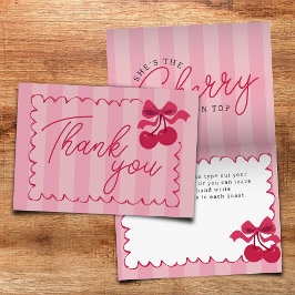 Tarjeta De Agradecimiento Llanura de Baby Shower de cerezo rosa a rayas