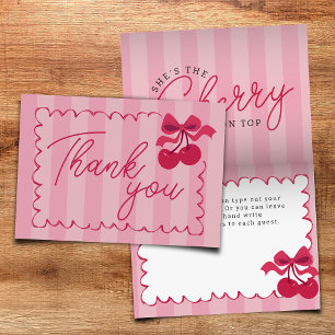 Tarjeta De Agradecimiento Llanura de Baby Shower de cerezo rosa a rayas