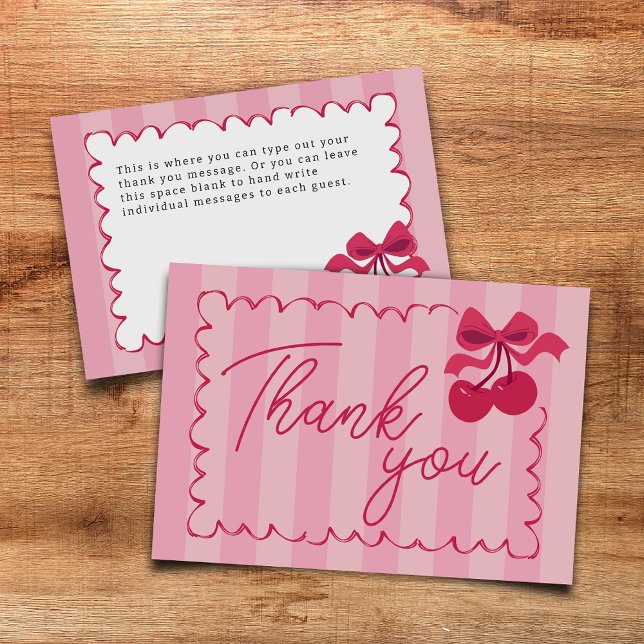 Tarjeta De Agradecimiento Llanura de Baby Shower de cerezo rosa a rayas (Subido por el creador)
