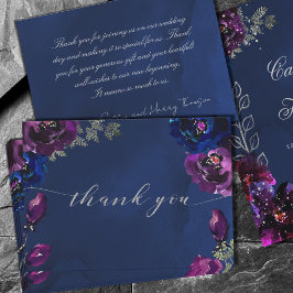 Tarjeta De Agradecimiento Llanura de Boda de tono de jewel de la marina de z