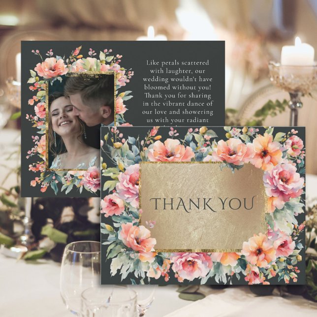 Tarjeta De Agradecimiento Llanura de Boda verde de salvia floral rústica (Rustic Country Floral Sage Green Wedding Flat Thank You Card)
