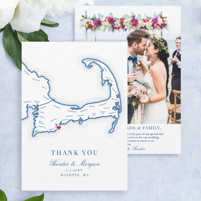 Tarjeta De Agradecimiento Llanura de bodas de destino de cod de Cabo (These Cape Cod Destination Wedding thank you cards are perfect for your Popponesset Inn Wedding)
