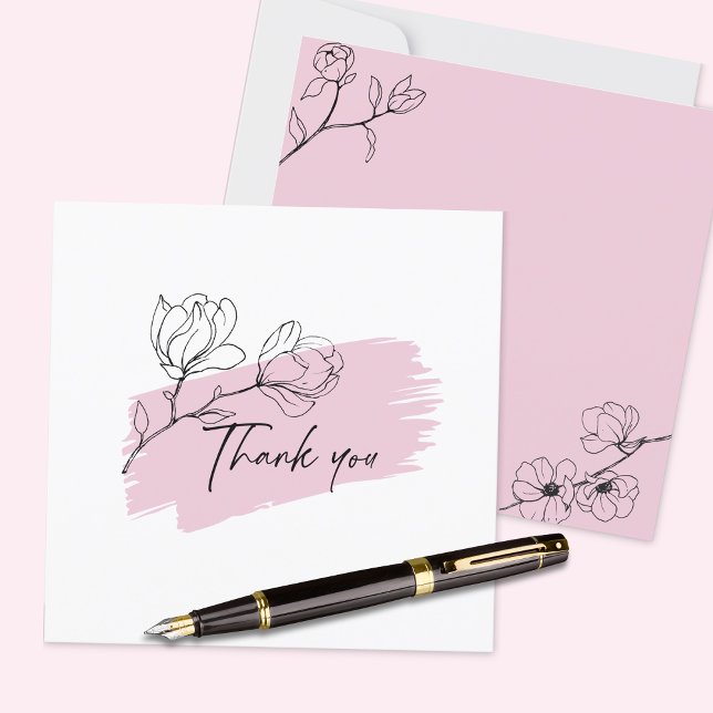 Tarjeta De Agradecimiento Llanura de magnolia rosa bonito Pastel (This elegant thank you with its feminine touch is available in several styles and sizes. )