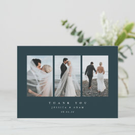 Tarjeta De Agradecimiento Llanura de tres Bodas fotográficos de color verde 
