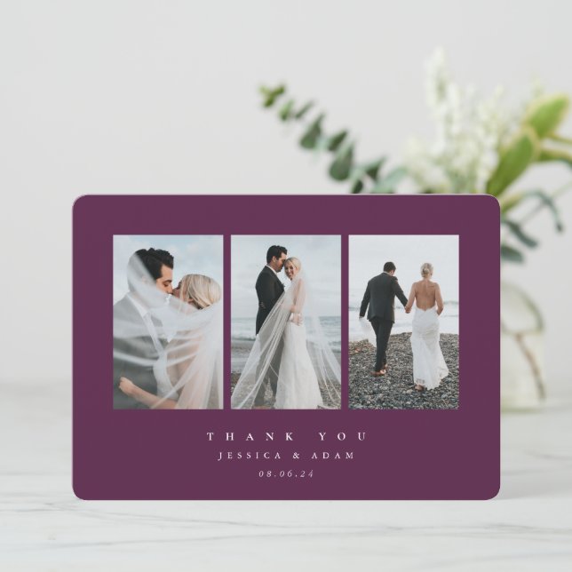Tarjeta De Agradecimiento Llanura de tres Bodas fotográficos ultra mínimos d (Anverso de pie)