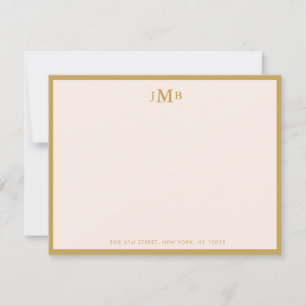 Tarjeta De Agradecimiento Llanura formal monogramada rosa y dorada de Rubor