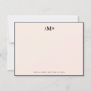 Tarjeta De Agradecimiento Llanura formal monogramada rosa y negra de Rubor