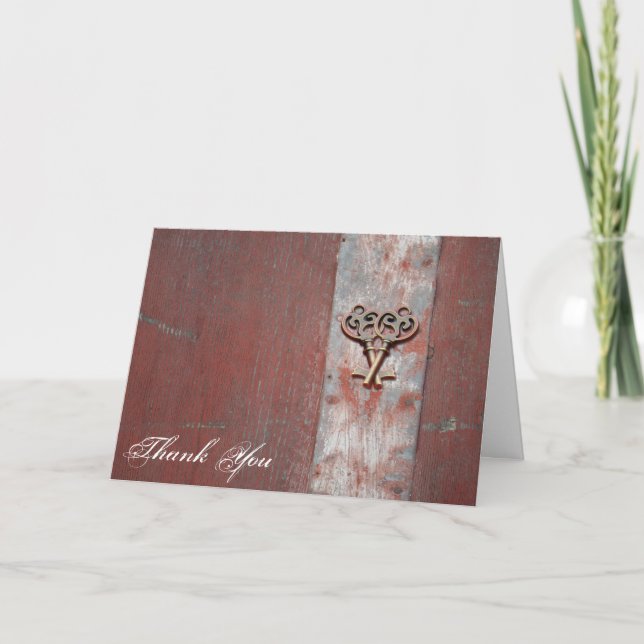 Tarjeta De Agradecimiento Llaves Esqueleto de Madera Pintada al País Gracias (Anverso)