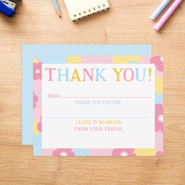 Tarjeta De Agradecimiento Llenado Gracias Chicas Floral Pink Note Card (Subido por el creador)