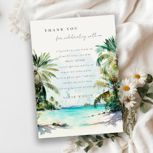 Tarjeta De Agradecimiento Lluvia de Boda Acuarela Tropical Palmeras Playa