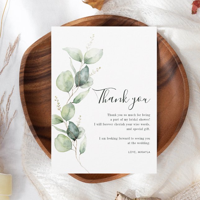 Tarjeta De Agradecimiento Lluvia de boda con eucalipto acuarela (Eucalyptus Bridal Shower Thank You Card)