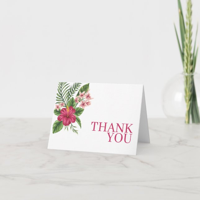 Tarjeta De Agradecimiento Lluvia de Boda de Flores Tropicales Rosadas (Anverso)
