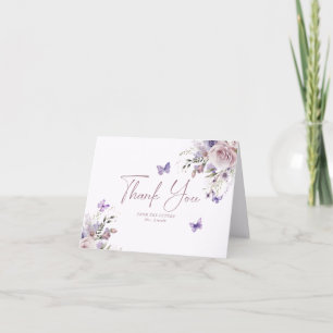 Tarjeta De Agradecimiento Lluvia de boda de mariposa floral malva polvorient