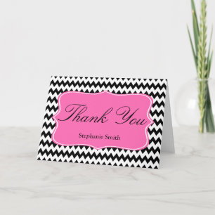Tarjeta De Agradecimiento Lluvia de boda en zigzag blanco y negro con rosa c